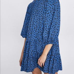 Zara Blue Printed Dress with Frills